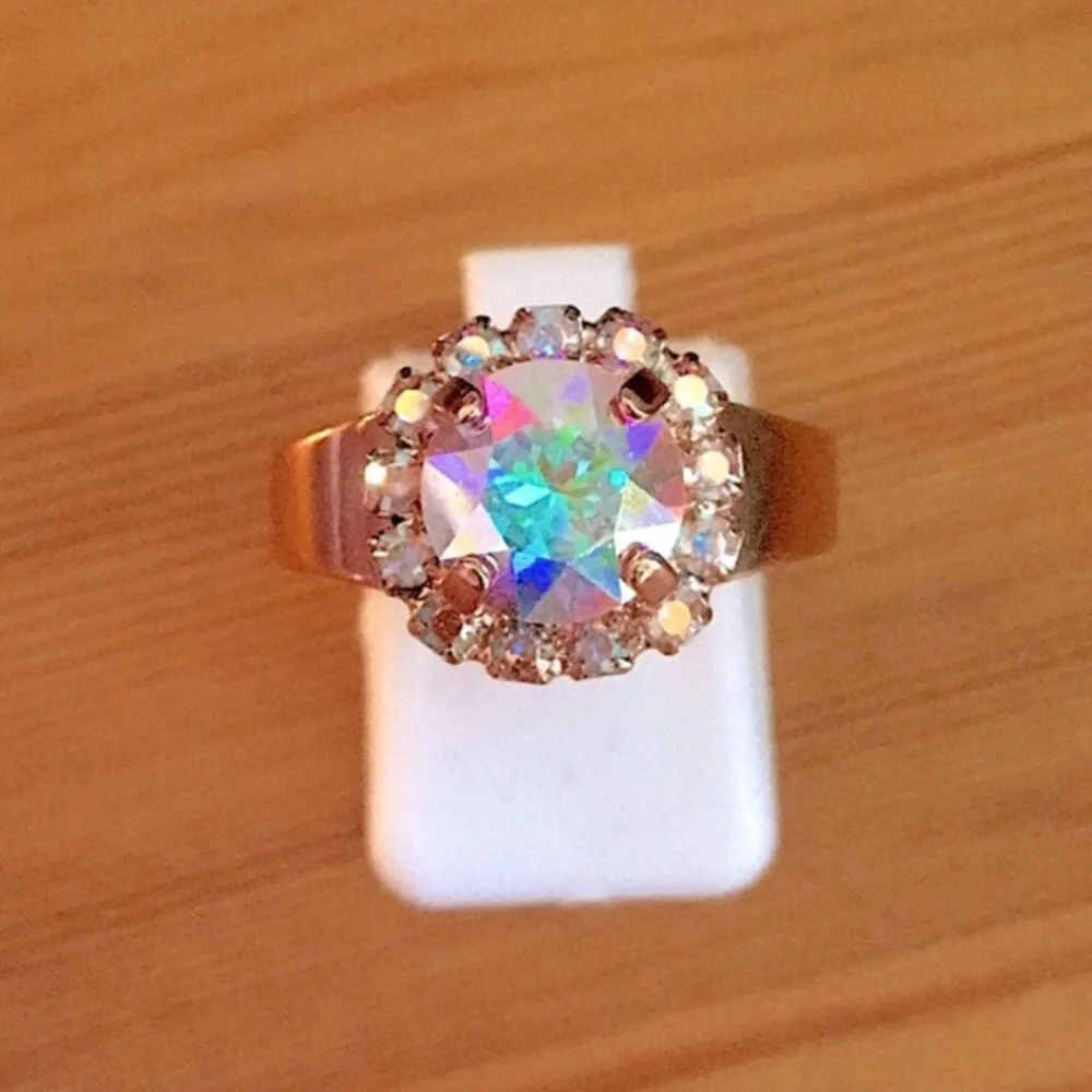 Aurora Borealis Crystal Halo Ring